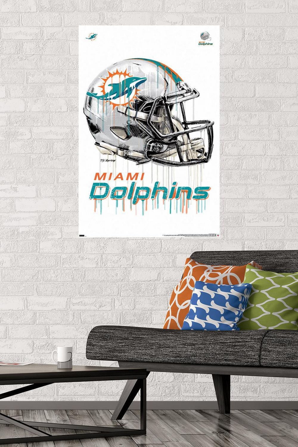 NFL Miami Dolphins - Drip Helmet 20 Wall Poster with Magnetic Frame, 22.375" x 34"