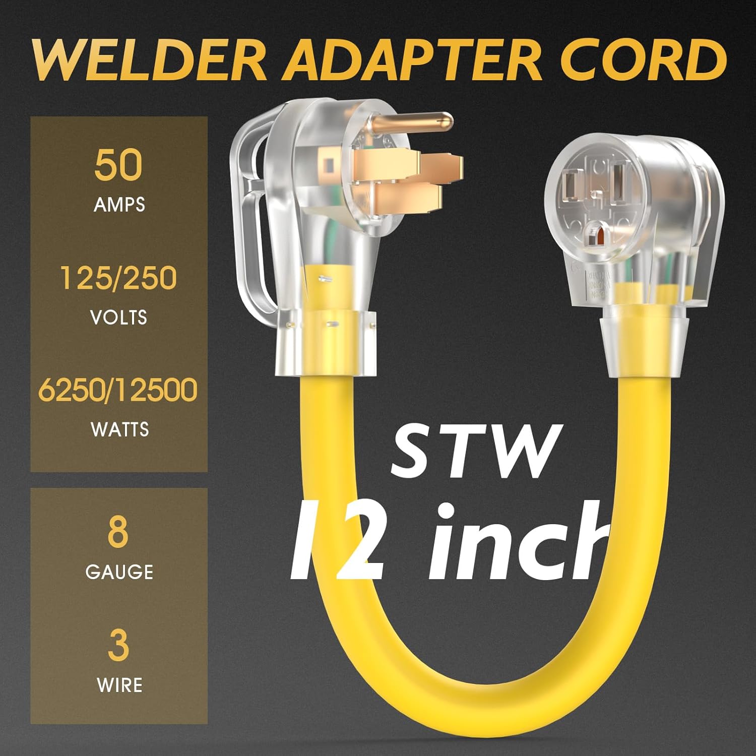 TOOLIOM Nema 14-50P to 6-50R Welder Adapter Cord, 3 Prong to 4 Prong, 50 Amp Heavy Duty, 12 Inch