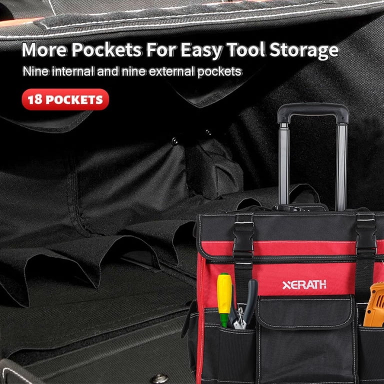 XERATH 18 inch Heavy Duty Wheeled Tool Bag with Hard Bottom