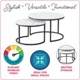 thumbnail image 2 of Tables basses gigognes rondes d'intérieur CorLiving Fort Worth en imitation marbre blanc avec base en acier noir, 2 of 8