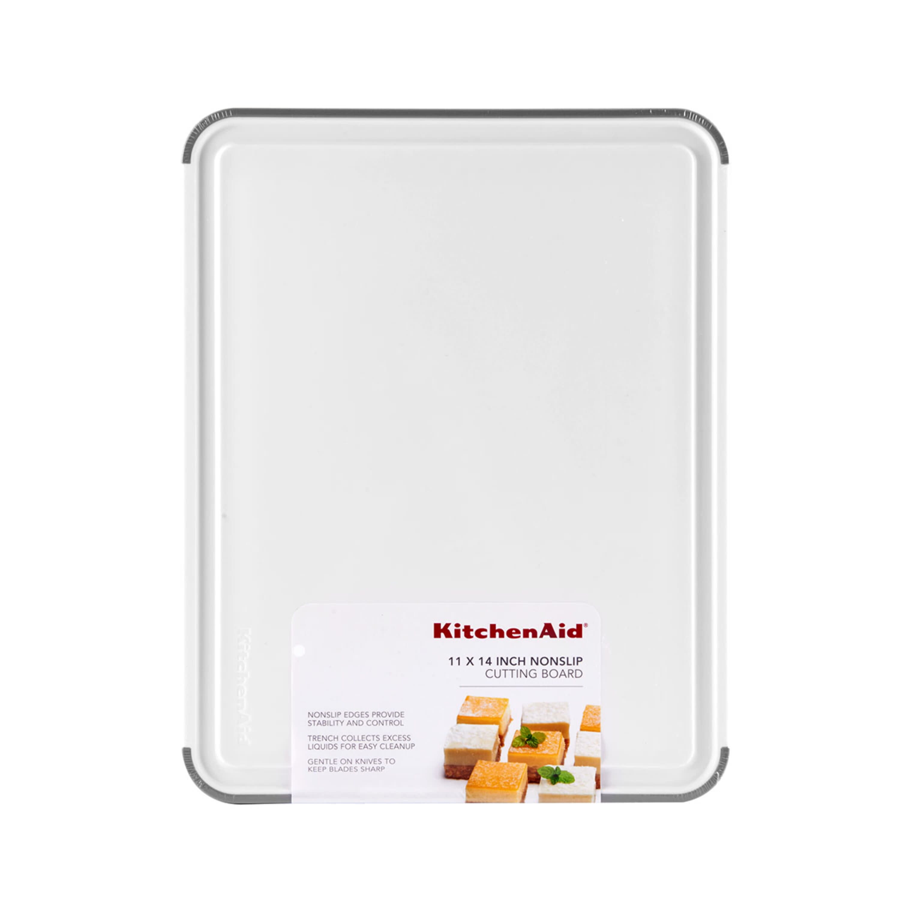 Kitchenaid Classic Nonslip Plastic Cutting Board, 11-inch x14-inch, White
