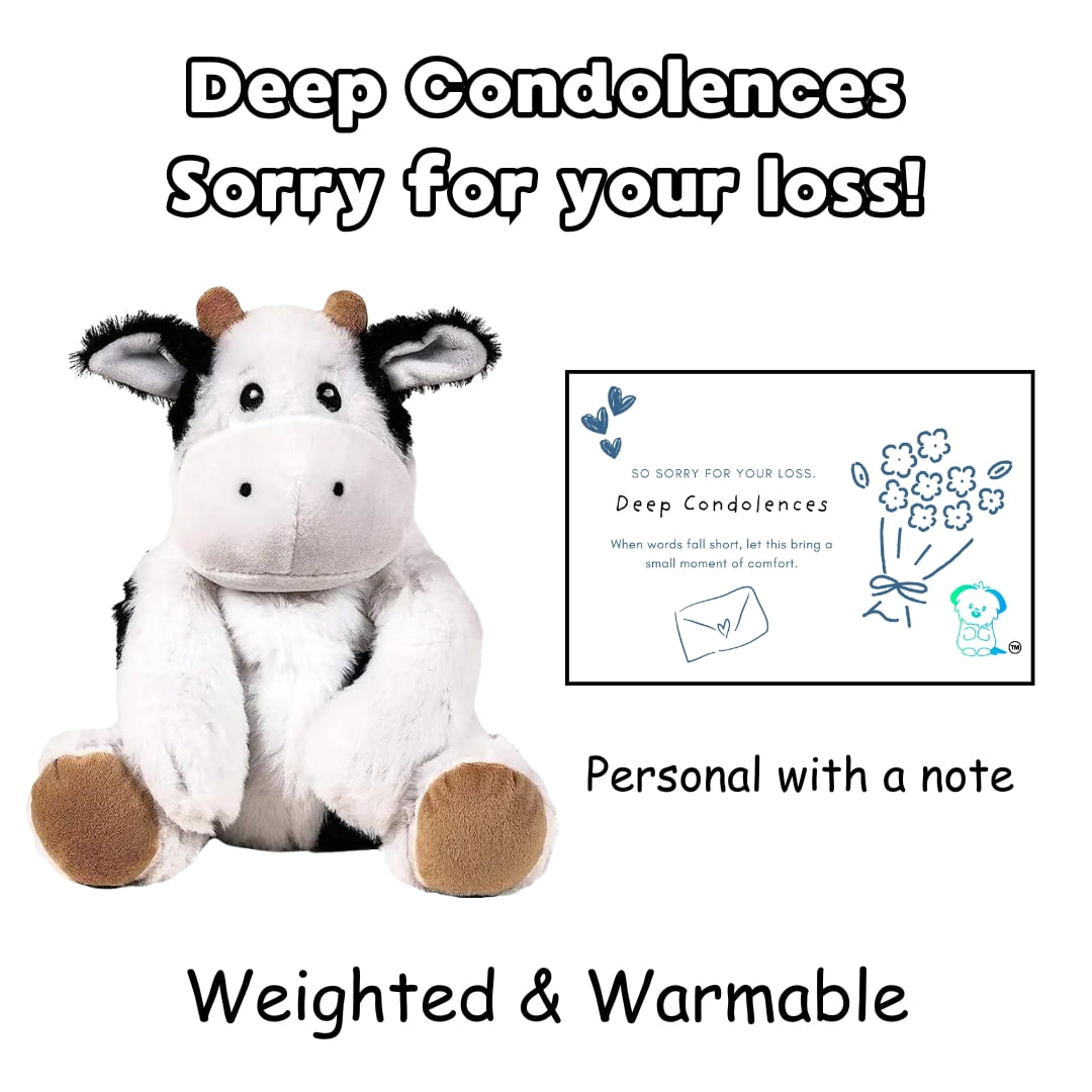 Send A Pet Weighted Warmable Cow Plush with Sympathy & Condolences Message Card – Personalized Gift, Gift‑Ready