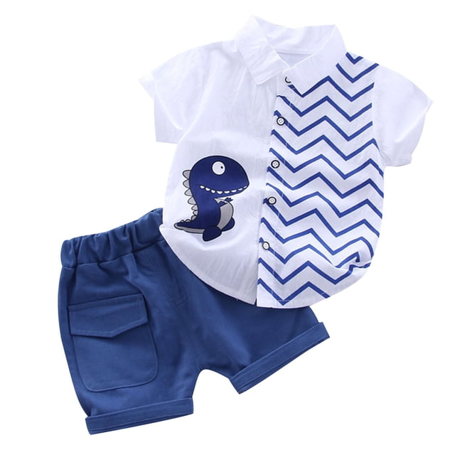 Odeerbi 2-8 Años Niños Trajes de Verano Dinosaurio Algodón Manga Corta Camisa Pantalones Cortos Conjunto Gráfico Camisa Dos Piezas