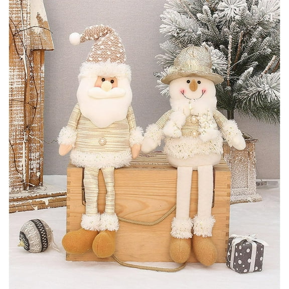 Oefntac Christmas Decorations,Sitting Santa Claus Plush Ornament Beige Cotton 16.53Inch Knitted Legs Festive Window Home Christmas Decoration Holiday Gift
