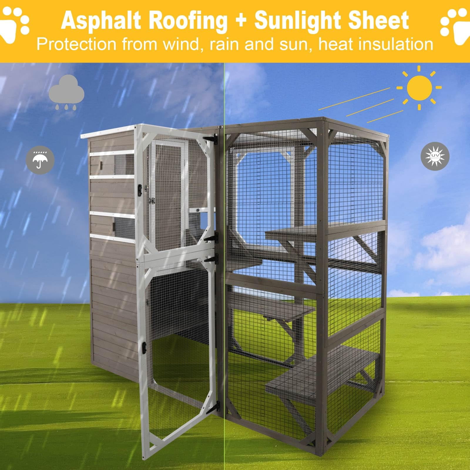 Gowoodhut Catio Cat Enclosures Outdoor Wooden Weatherproof Cat House, Indoor Compatible