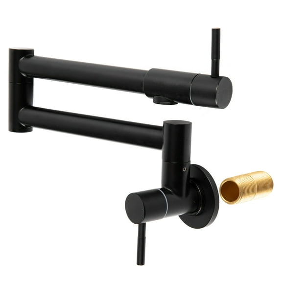 Besdor Pot Filler Faucet Stainless Steel Matte Black Pot Filler Faucet Wall Mount with Double Joint Swing Arms, Single Hole Two Handles Folding Kitchen Faucet, 304 Food Grade Stainless Steel Material