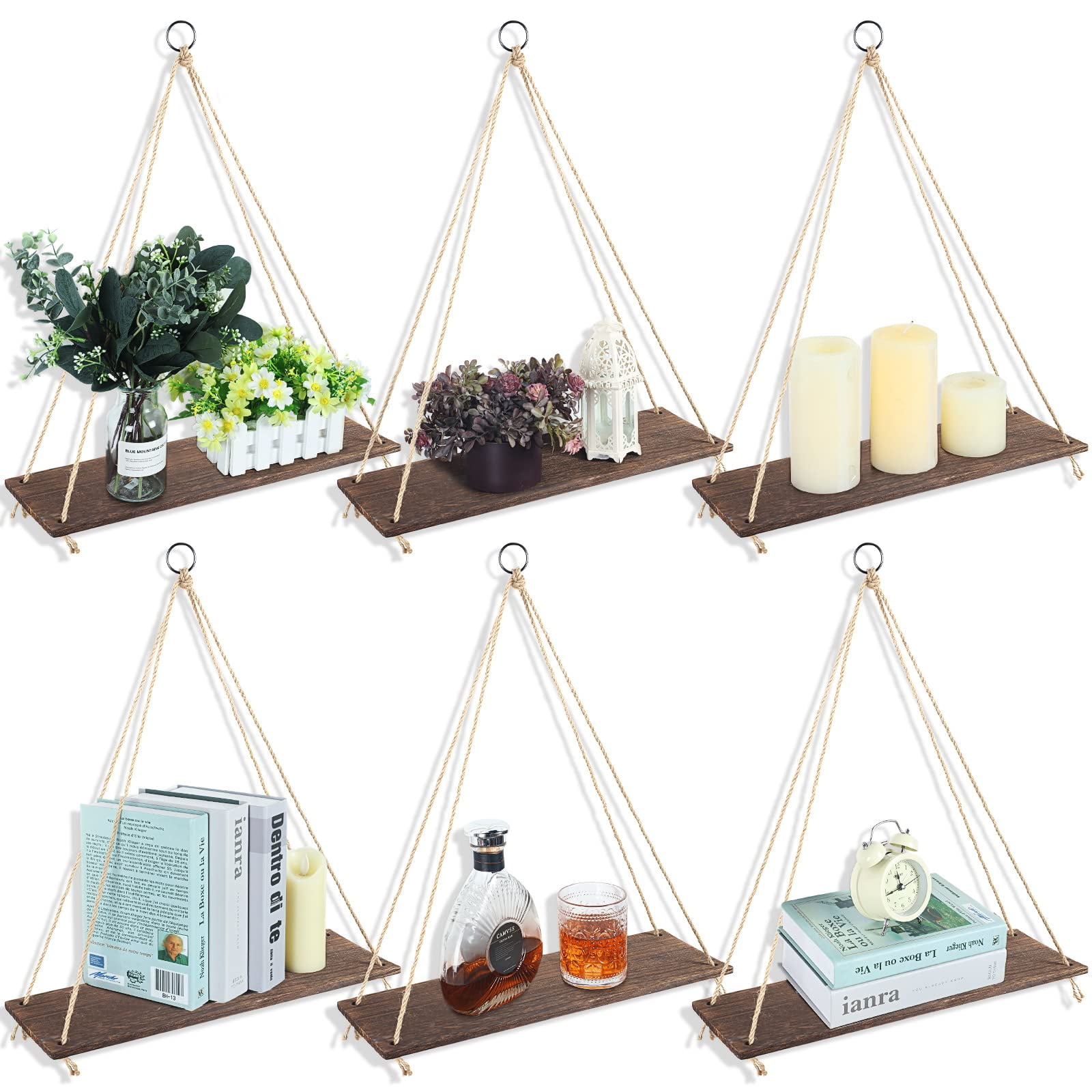 Boho Hanging Shelves Set of 6 Wood Hanging Shelves Boho Triangle