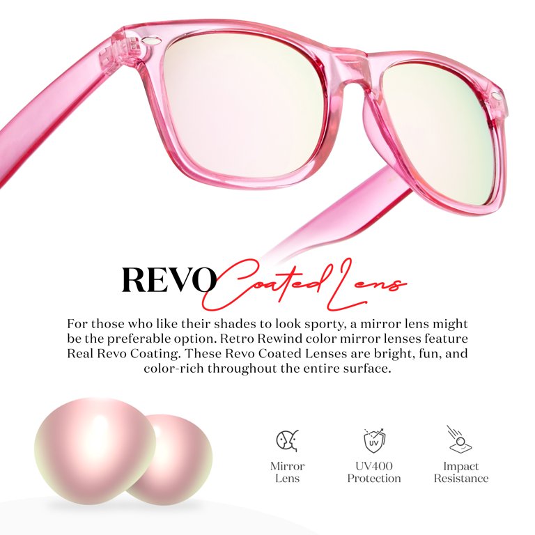 XtremeUV Retro 80's Fashion Sunglasses - Neon Pink Translucent Frame, Mirrored Lens, UV400 Protection