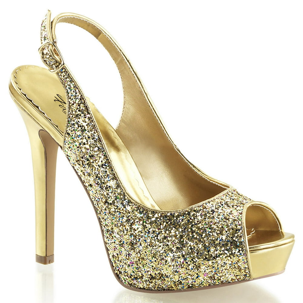 SummitFashions - Womens Gold Glitter 4.75 Inch High Heel Sandals Shoes with Slingback Strap