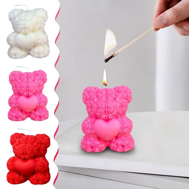 Set regalo de velas aromaterapéuticas Rose Bear - Vela aromática con cera de soja, 8-12 horas de ardor, 4 aromas (rosa, camelia, pera) para casa, cumpleaños, aniversario