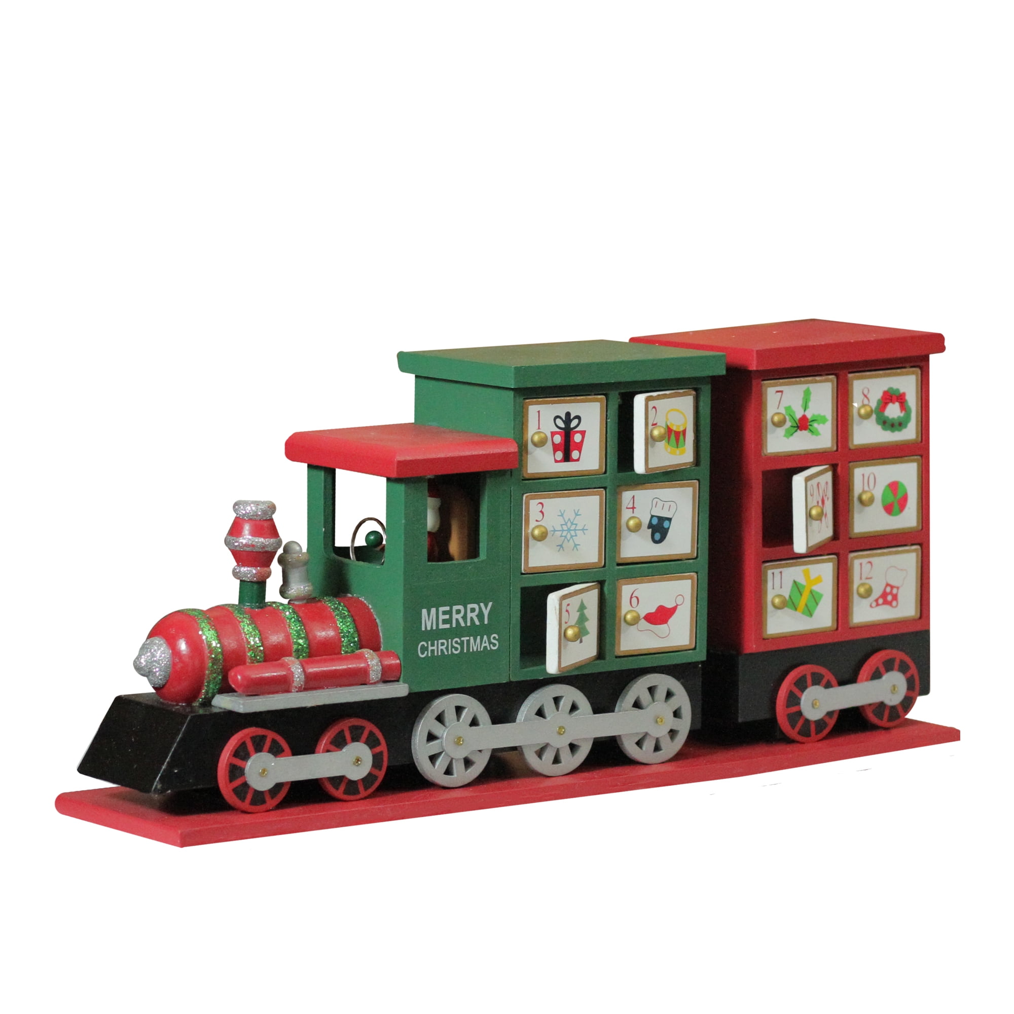 16.5" Red and Green Train Advent Calendar Christmas Tabletop