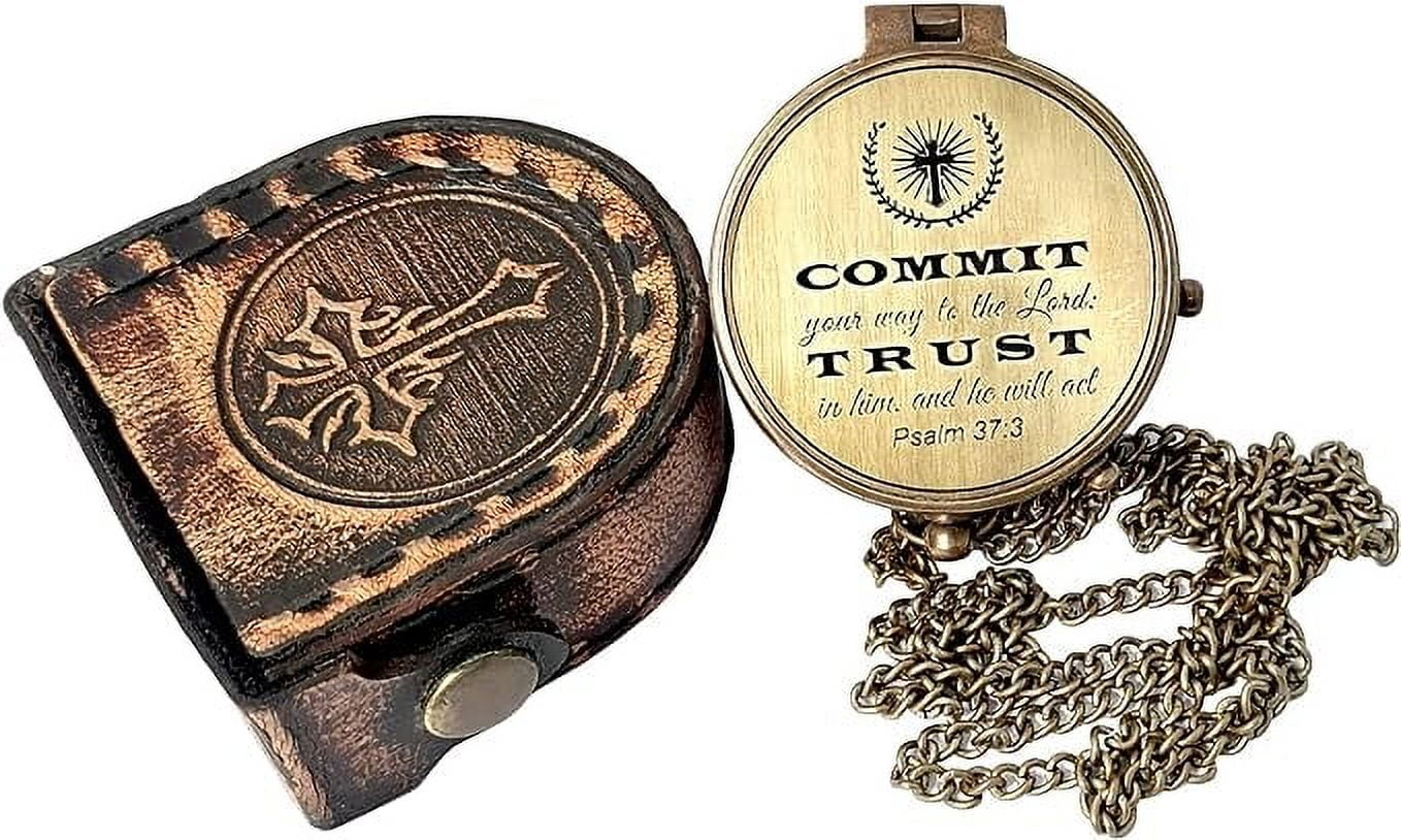 Maritime treasures Instruments Brass Compass Engraved Gift for Son, Grandson, Daughter, Baptism, Confirmation Communion Godson Church Graduation Day Psalm 37:3