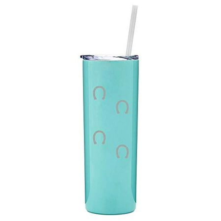 

20 oz Skinny Tall Tumbler Stainless Steel Vacuum Insulated Travel Mug With Straw Horse Shoe Tracks (Light Blue)