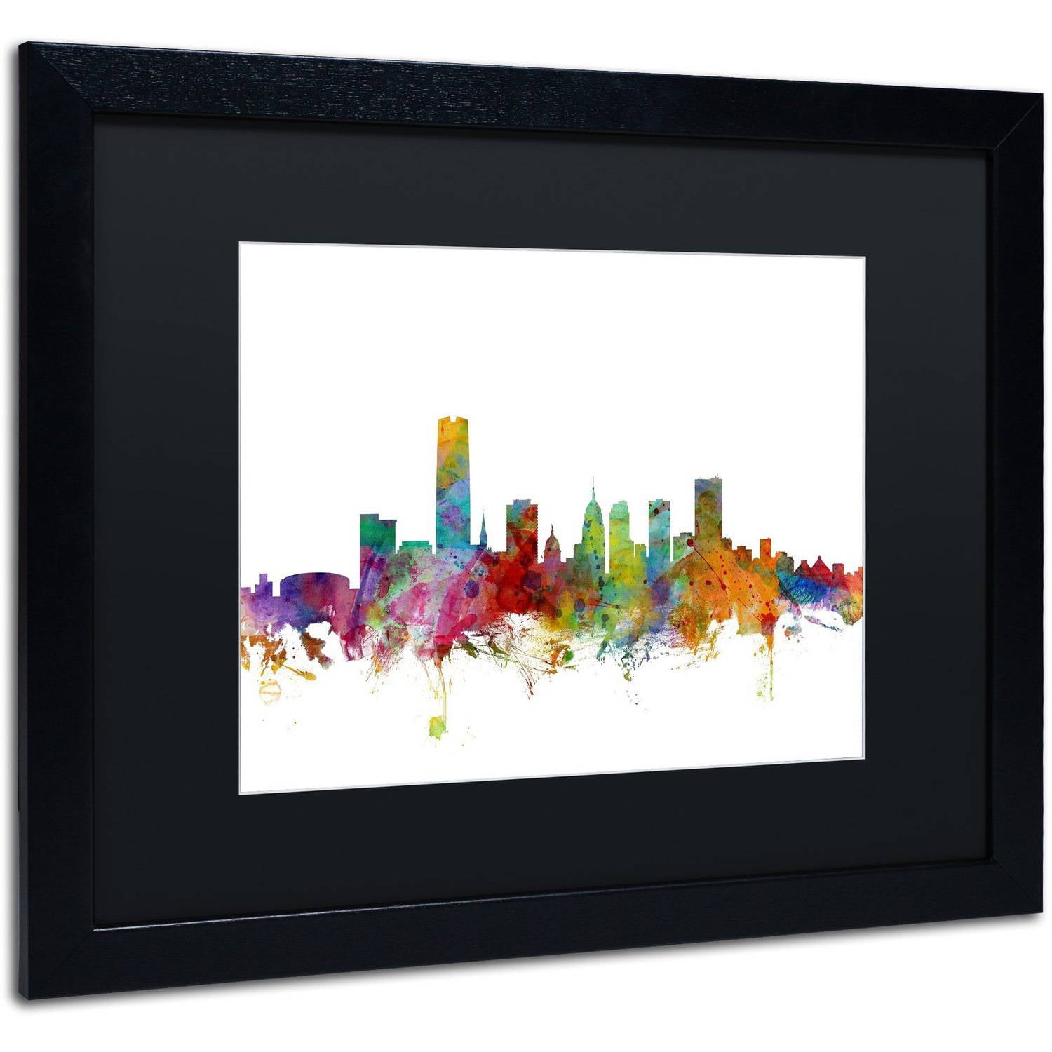 Trademark Fine Art ''Oklahoma City Skyline'' by Michael Tompsett 16" x 20" Black Matted Black Frame (MT0574-B1620BMF)