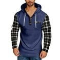 thumbnail image 2 of LODIENY Athletic Hoodie Tops for Men Lightweight Regular Fit Casual Buffalo Plaid Patchwork Long Sleeve Drawstring Henley Hooded Pullover Sweatshirts with Pockets White XXXL, 2 of 4