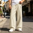 thumbnail image 2 of OOOUM Crinkle Wide Leg Pants for Men Relaxed Baggy Linen pants men's comfortable Lightweight Trousers Beige XXL, 2 of 4