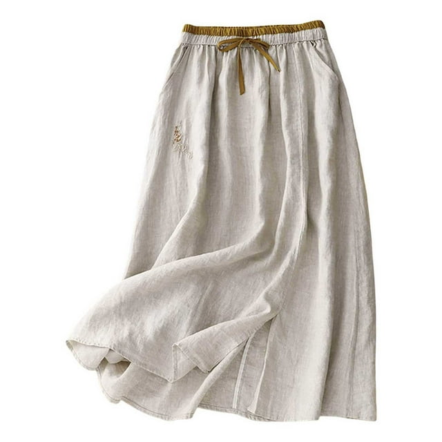 A Line Skirt With Color Block Design Embroidery And Tie Detail For Casual Vacation Shopping And Party Wear Comfortable And Versatile Fashion