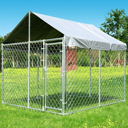 10'x10'x6.56' Large Outdoor Dog Kennel with Roof, Heavy Duty Outside Dog Run Enclosure Dog Pen House Pet Playpen with Galvanized Chain Link, Lockable Door