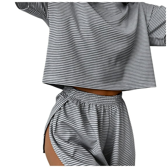 Sereluxe Pajama Set, Sereluxe Soft and Seductive Pajama Set, Side Split Short Pajama Set, Striped Split Short Pajama Set,Size L