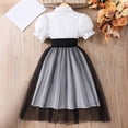thumbnail image 5 of hengsof Girls Short Sleeve Dress Collared Bubble Sleeve Mesh Detail Button Front Sundress Casual Party Comfort Dress for 8-13 Years Old, 5 of 7