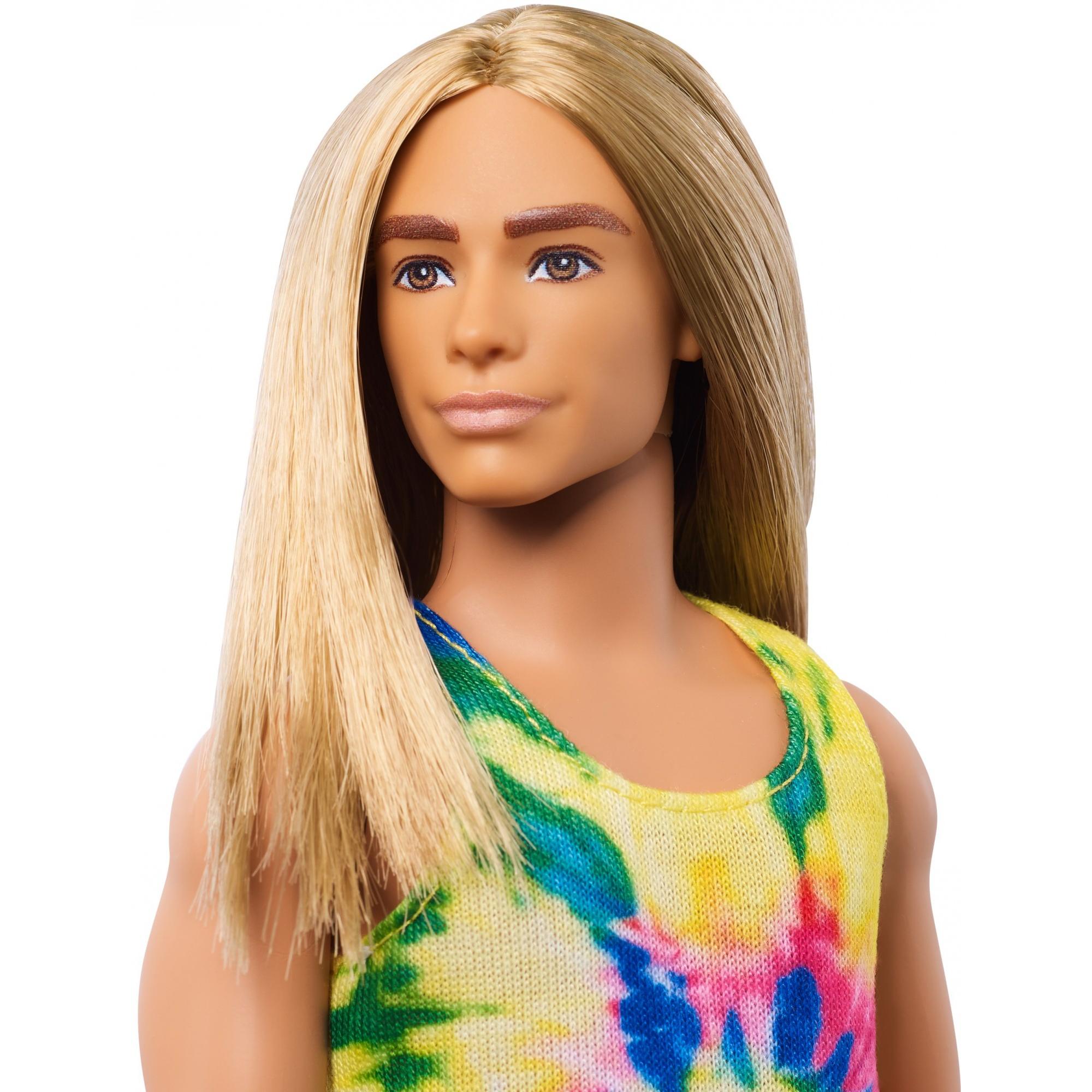 Ken Fashionistas Doll with Long Blonde Hair, Wearing Tie-Dye Shirt, Denim Shorts and Shoes, for 3 to 8 Year Olds - image 4 of 7