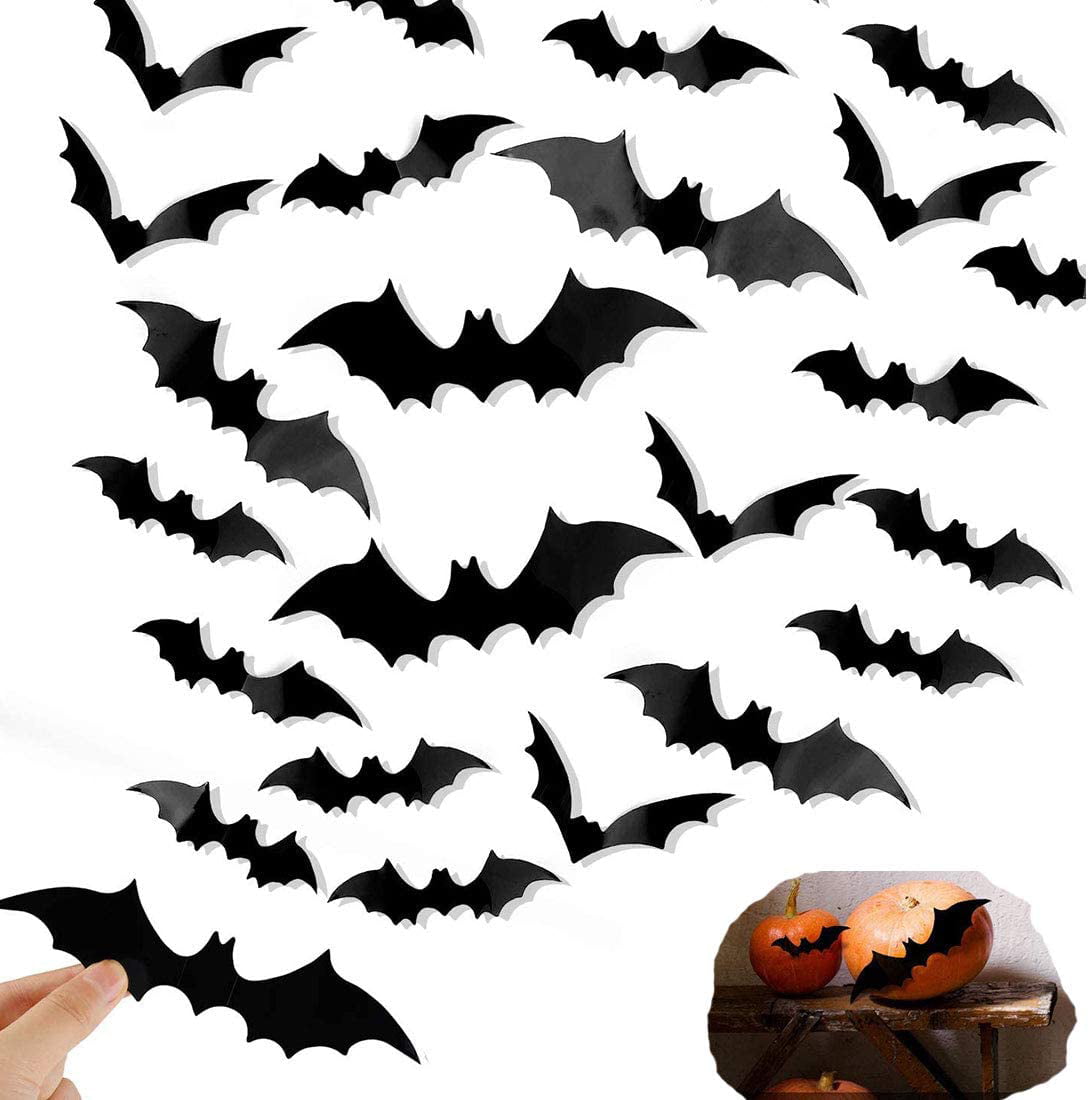 120 PCS Halloween 3D Bats Decoration 8 Styles Realistic PVC Scary Bats Window Decal Wall Stickers for DIY Home Bathroom Indoor Hallowmas Decoration Party Supplies 