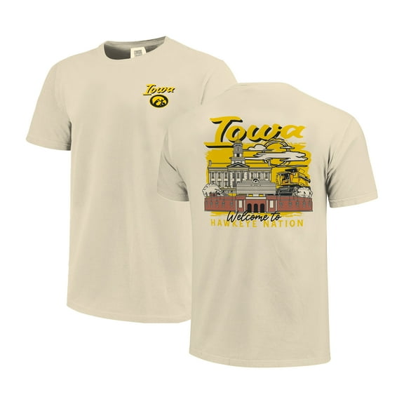 Men's Image One Natural Iowa Hawkeyes Comfort Colors Hand-Drawn Campus Stack T-Shirt