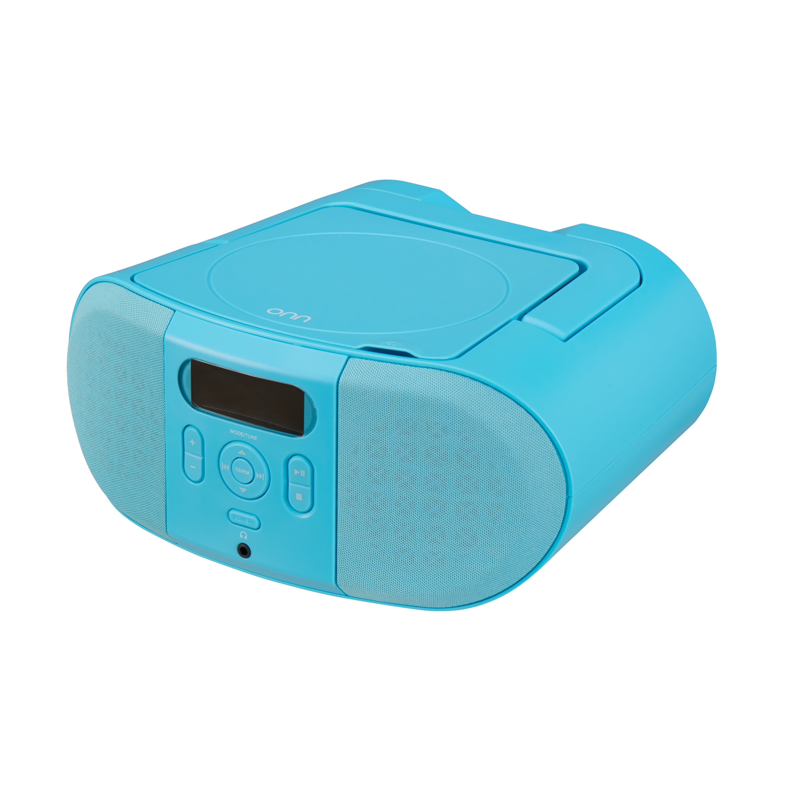 onn. Portable CD Player Boombox with Digital FM Radio Teal