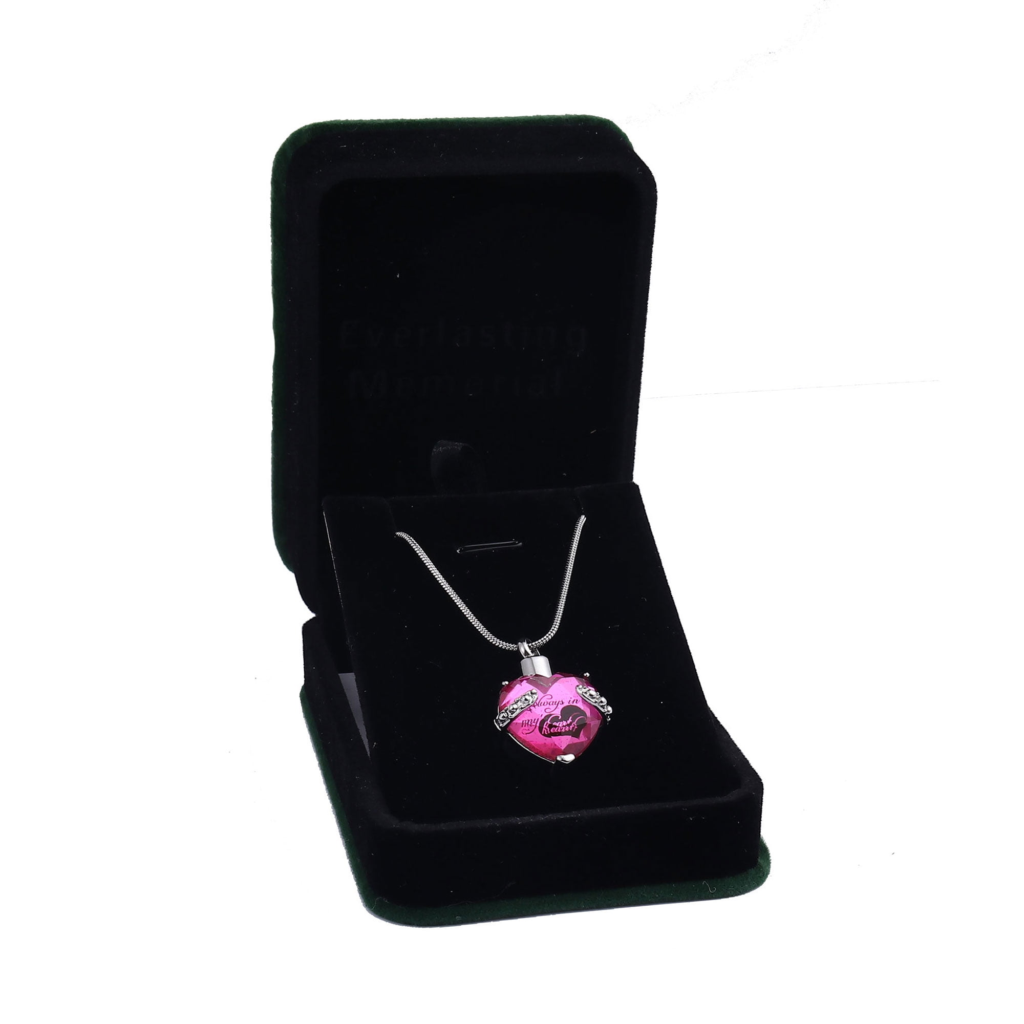 Anavia Rhinestone Heart Cremation Necklace, Stainless Steel, 20" + 2" Snake Chain, Purple (Women's)