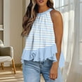 thumbnail image 4 of Ltctricy Women's Tank Tops Sleeveless Adjustable Tie Neckline Ruffle Hem Striped Flowy Halter Tops Casual Loose Camisole Shirts, 4 of 7