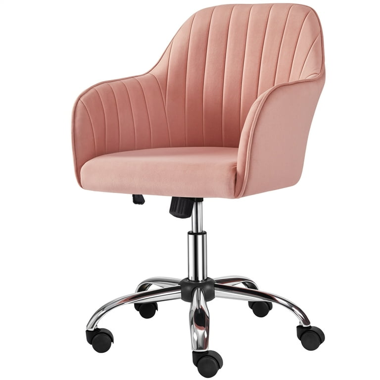 Yaheetech Modern Velvet Height Adjustable Task Chairs with Armrests Pink