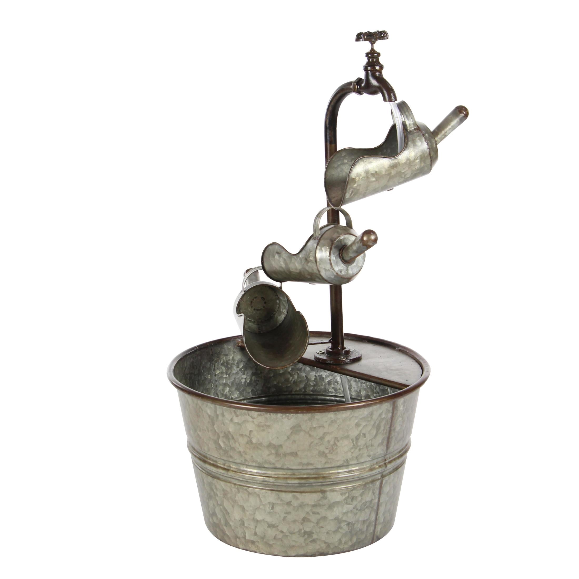 DecMode Gray Fountain Indoor Outdoor Decor with Watering Cans