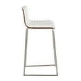 thumbnail image 3 of Mason Mara 30" Contemporary Fixed-Height Barstool in Stainless Steel, Walnut Wood and White Faux Leather by LumiSource - Set of 2, 3 of 5