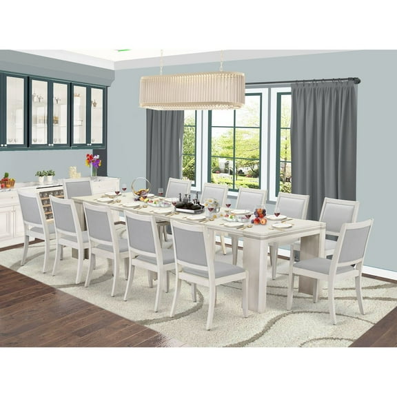 Luxe by East West Furniture 13 Pieces Extendable Dining Set, Antique White