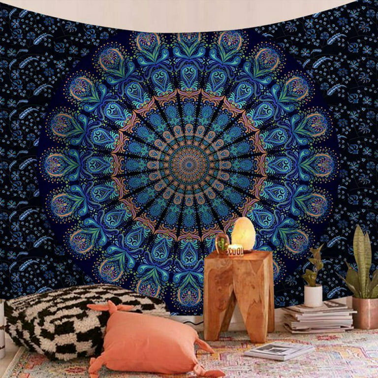 Embrace Serenity Blue Feather Bohemian Mandala Tapestry - rainbowhandicraft