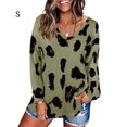 thumbnail image 3 of Haut pour Femme Imprimé à Manches Longues Haut Imprimé Blouse à Col en V Chandail Ample, Vert, P, 3 of 3