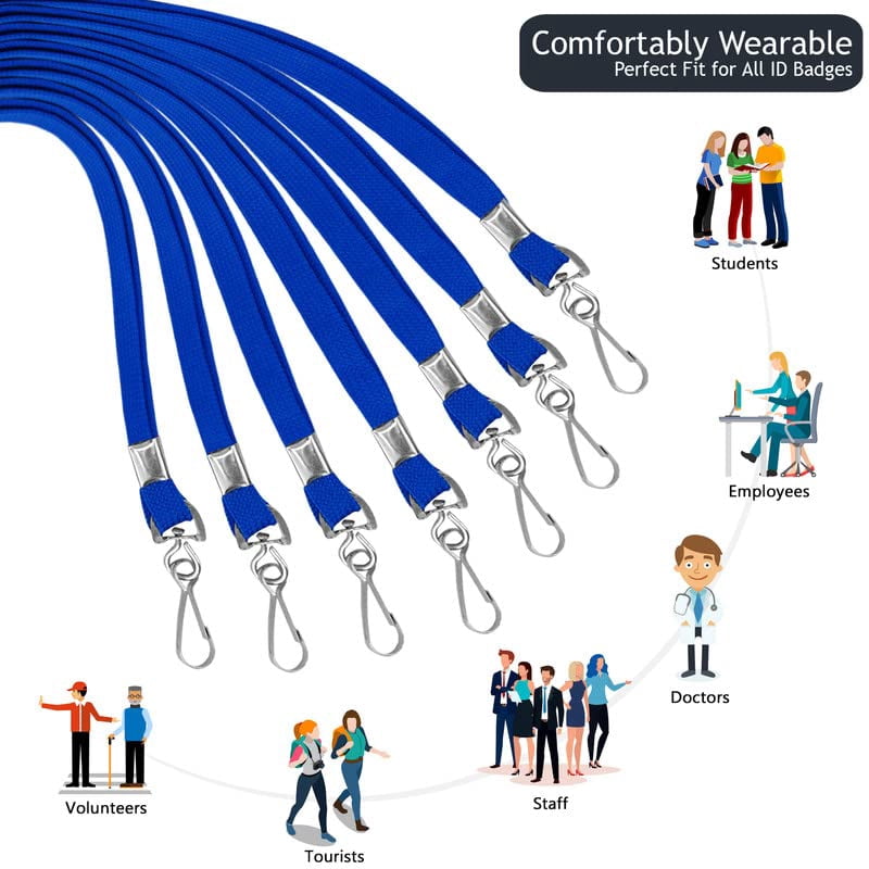 100-pack Blue Lanyards For Id Badges With Swivel J-hooks - Versatile Neck Lanyard Keys  Card Holders Whistles And More Ideal Offices Teachers Cruise Ship Cards