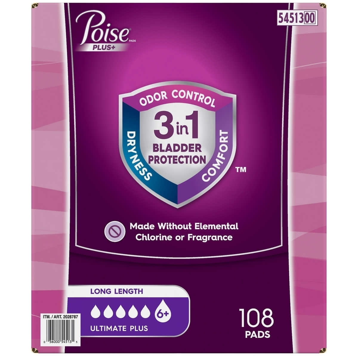 Poise Plus Ultimate Absorbency Long Pads 108 Count