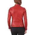 thumbnail image 3 of Luis Women's Lambskin Leather Red Bomber Biker Jacket, 3 of 4