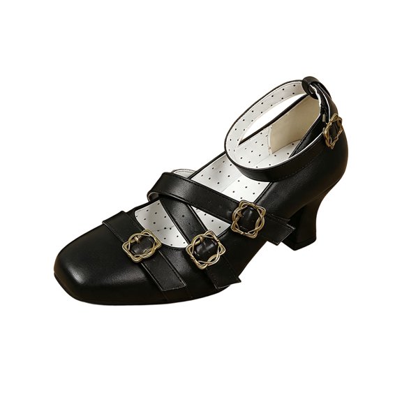 Elegant Women's Heel Dress Shoes with Round Toe Adjustable Buckle Strap Comfortable Party & Wedding -On Design Non- Outsole for Casual Dates and Summer Outings