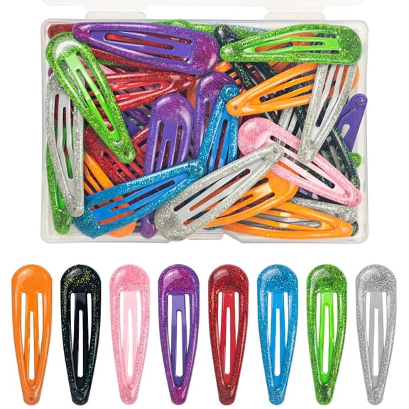 80-Pack Glitter Drop Metal Snap Hair Clips, Non-Slip Barrettes for Women and Girls, Sparkly Hair Accessories for Parties, School & Daily Use