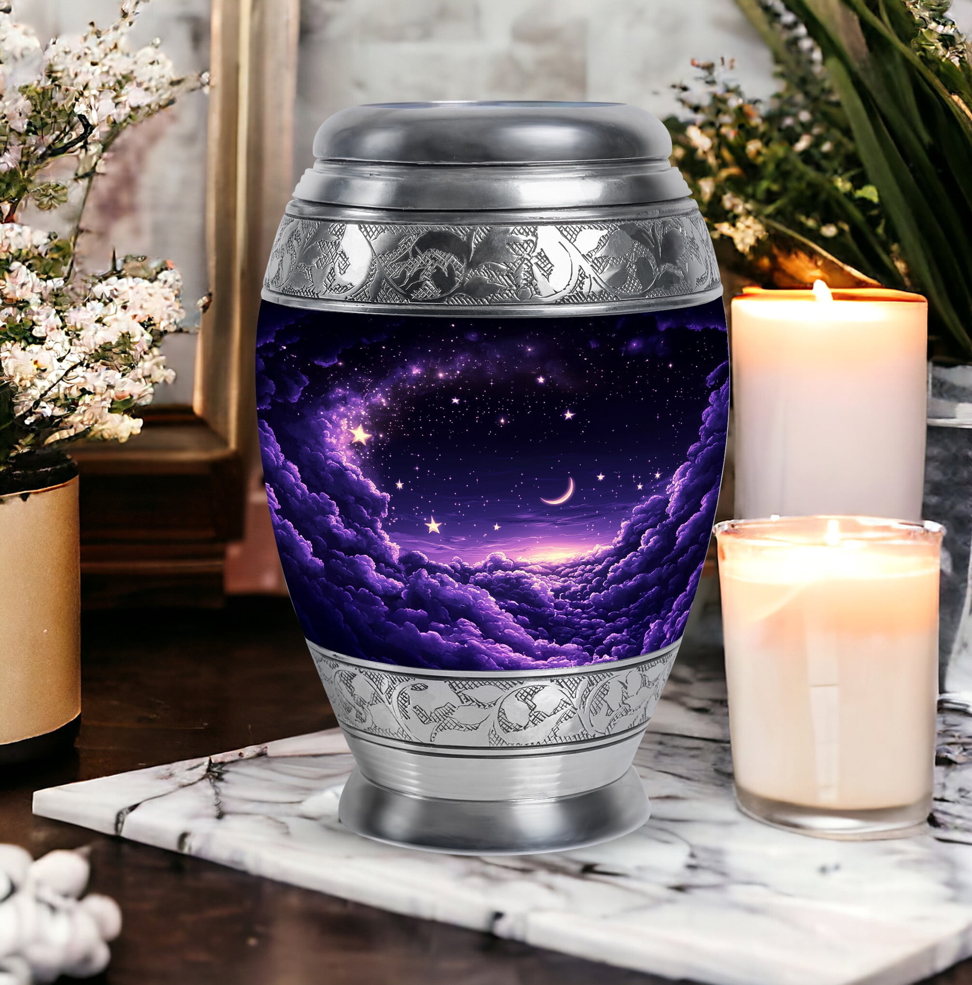 Yatskia Purple Cloud with Moon and Star Urn For Ashes For Women & Men, Small Cremation Urns For Human Ashes, (Monar 10 Inch and 3 Inch)