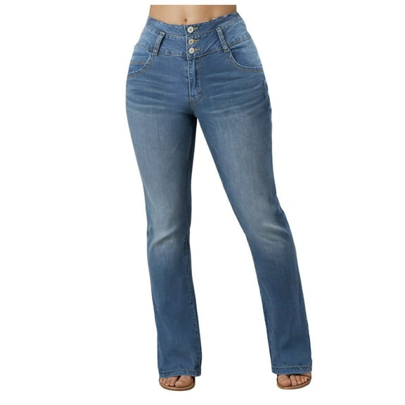 vigerkar Women's Bell Bottom Jeans High Waisted Stretchy Flared Denim Pants Blue, L