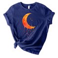 thumbnail image 1 of Pompotops Mode Femmes Lune Imprimé Col Rond T-Shirt Manches Courtes Casual Tee Tops, 1 of 3