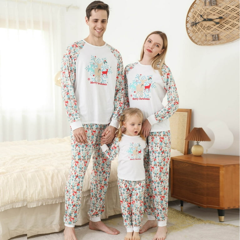 Scyoekwg Family Christmas Pjs Matching Sets Round Neck Pajamas Set Holiday  Family Long Sleeve and Long Pants Winter Warm Christmas Pattern Print Comfy