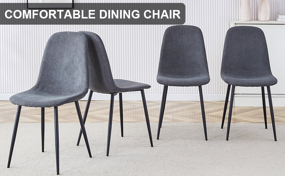 Noble House A set of 4 modern dining chairs, made of dark gray linen fabric