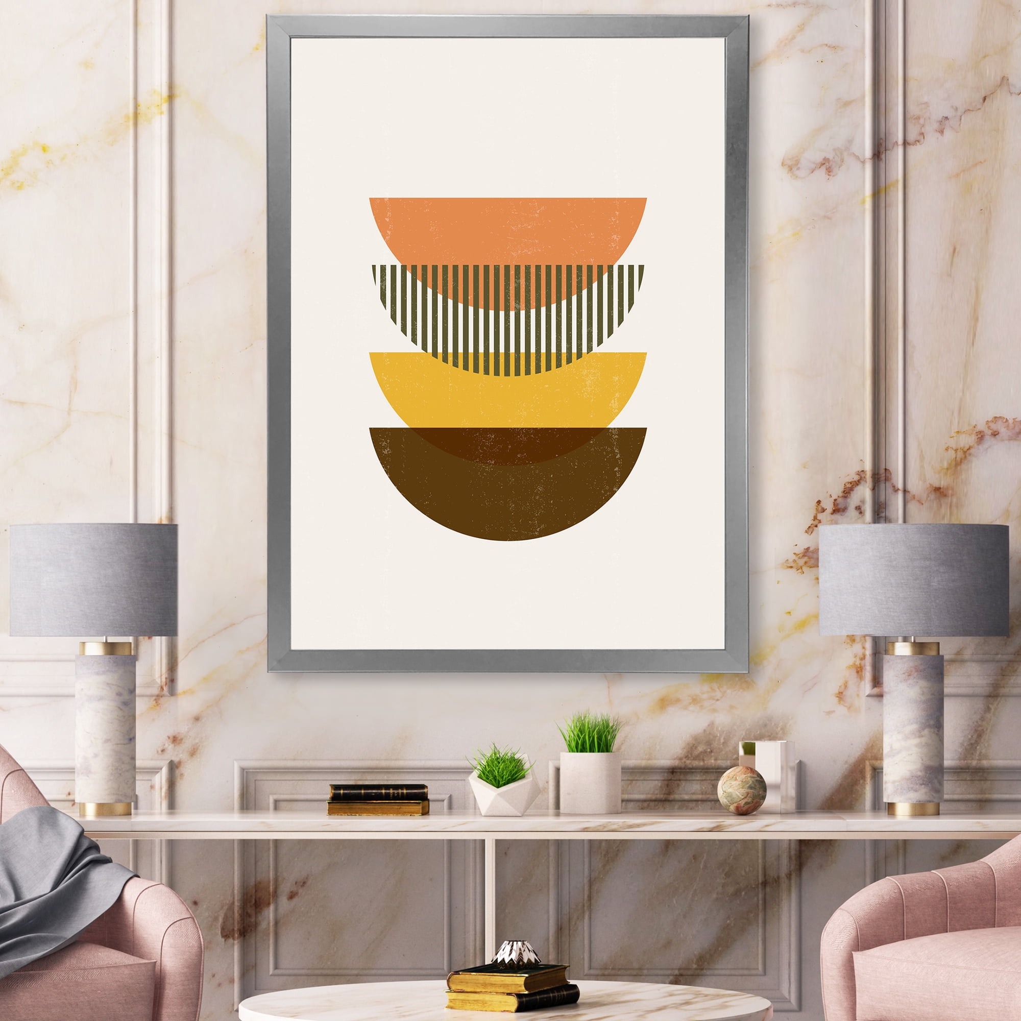 Designart 'Half Moons In Earth Tones Abstract Geometric Art' Modern Framed Art Print