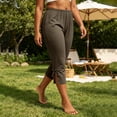 thumbnail image 6 of BUIGTTKLOP Plus Size Capri Pants for Women Elastic Waisted Stretcht Pull on Cropped Pants Side Split Soft Comfy Yoga Capris, 6 of 8