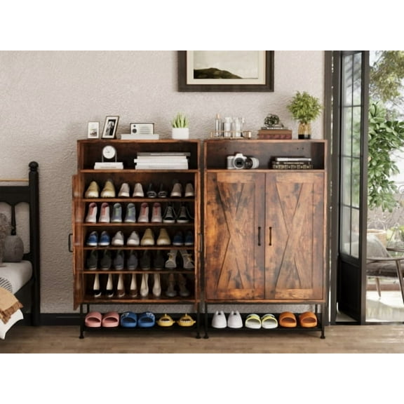 Walsport(47”)Large Shoe Cabinet entryway with 6 Tiers Wooden Storage Rack Organizer with 2 Doors for Small&Simple Household
