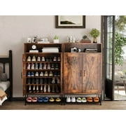 Walsport(47)Large Shoe Cabinet entryway with 6 Tiers Wooden Storage Rack Organizer with 2 Doors for Small&Simple Household
